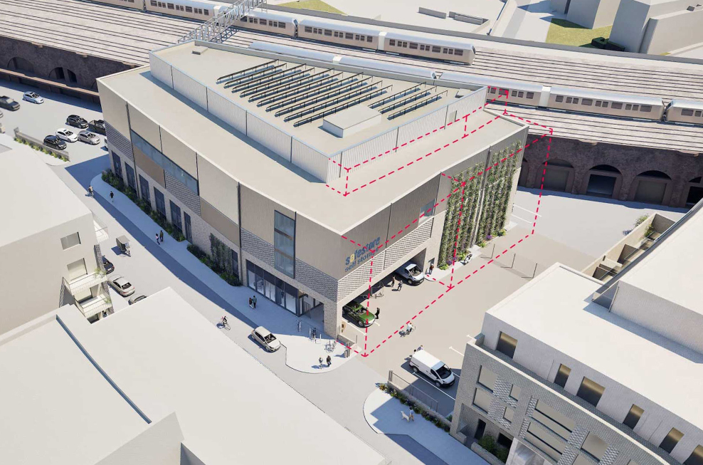 Planning application submitted in July 2026: The massing of the proposed facility and the gap between it and Queens Court.