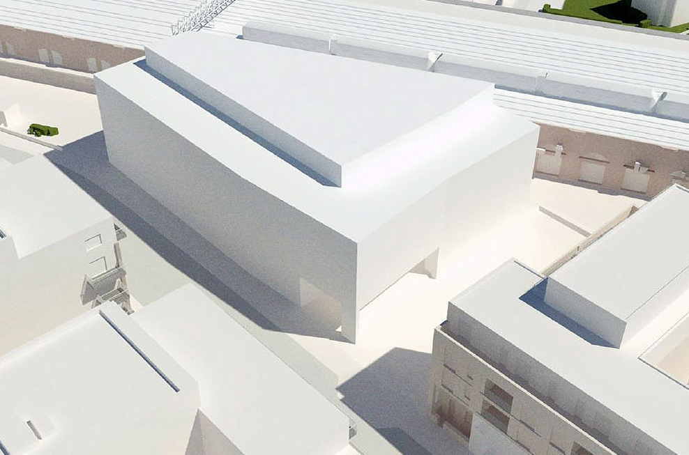 Planning application submitted in 2025: The massing of the proposed facility and the gap between it and Queens Court.