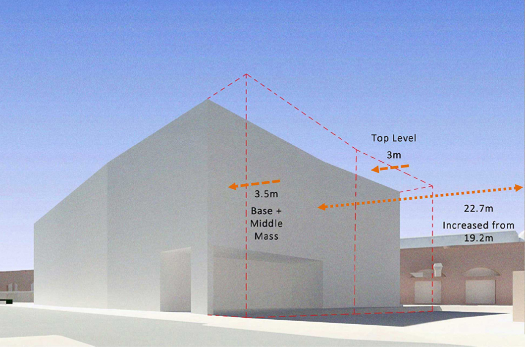 Planning application submitted in July 2026: The overall size of the proposed facility, showing how the top part of the building is stepped back.