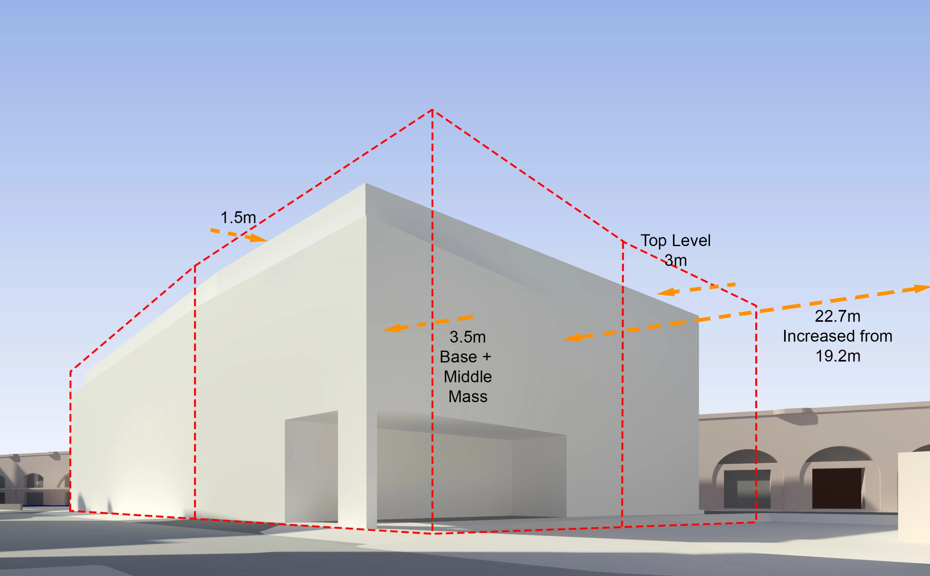 Final amendments to planning application submitted in August 2026 – this is the scheme that Safestore intends to build: The overall size of the proposed facility, showing how the top part of the building is stepped back.