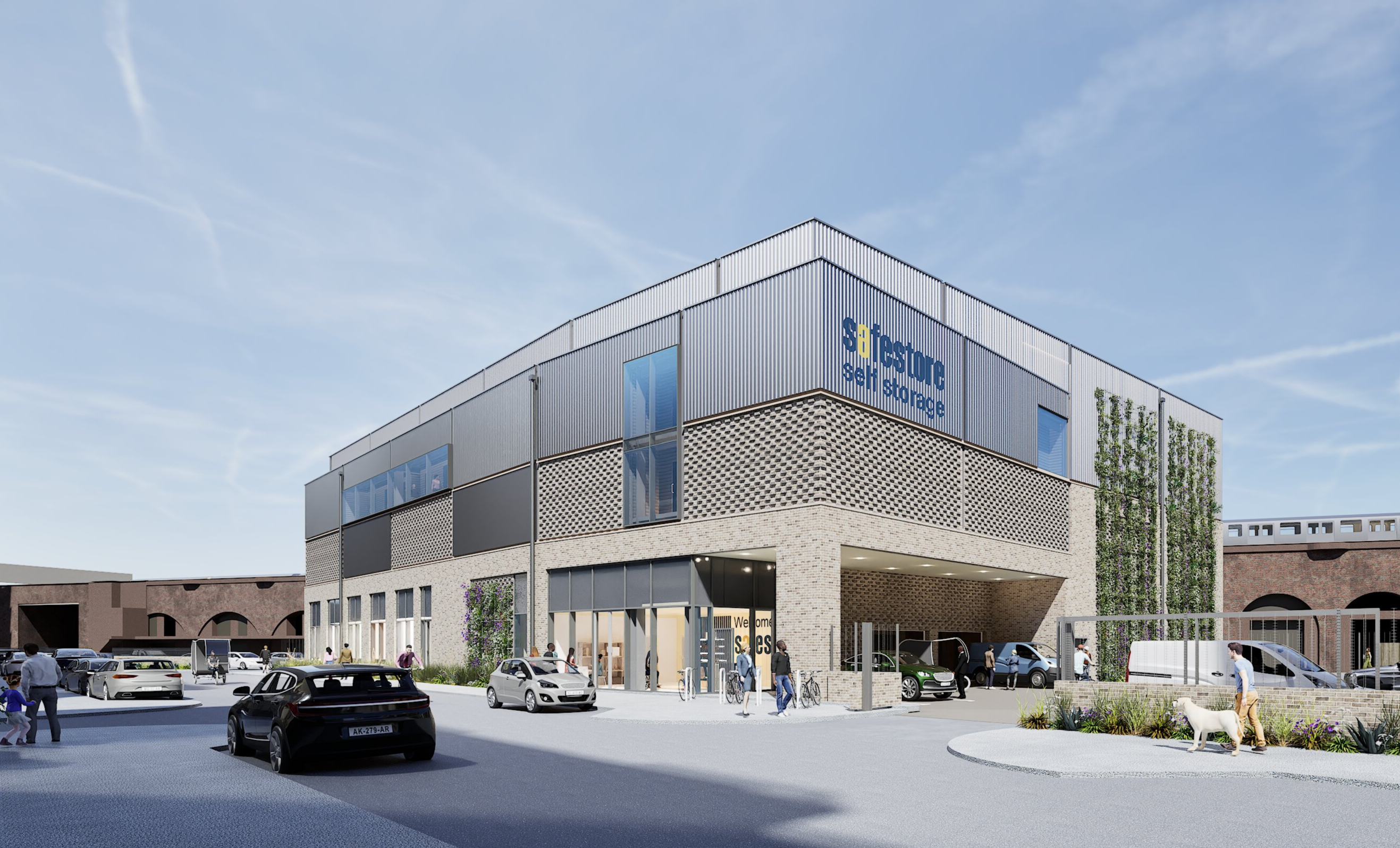 Final amendments to planning application submitted in August 2026 – this is the scheme that Safestore intends to build: CGI from the planning application submitted in August 2026 looking south east, showing how the size of the facility aligns with neighbouring buildings, and how its design further integrates with the existing character of Old Jamaica Road.